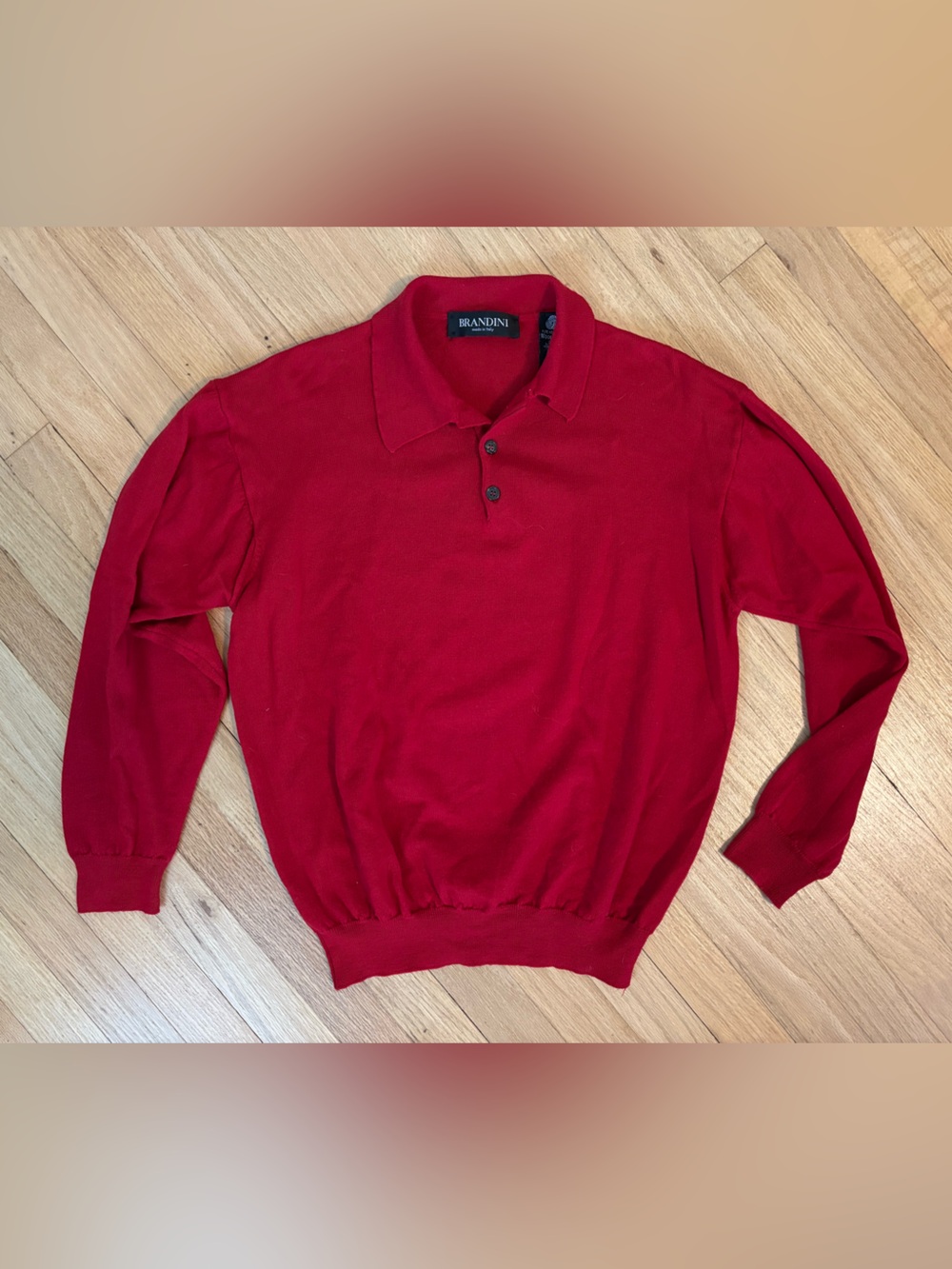 Brandini Red Knit Polo Sweater | 100% extra fine merino wool | Size medium